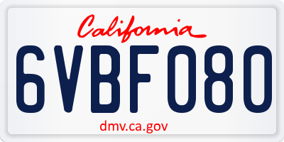 CA license plate 6VBF080