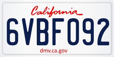 CA license plate 6VBF092