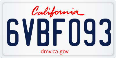 CA license plate 6VBF093