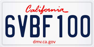 CA license plate 6VBF100
