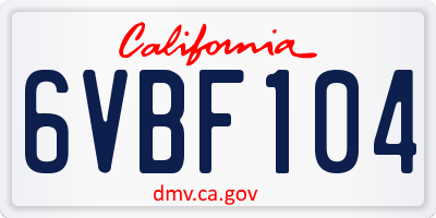 CA license plate 6VBF104