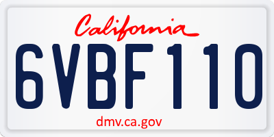 CA license plate 6VBF110