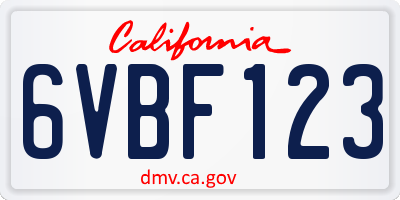 CA license plate 6VBF123