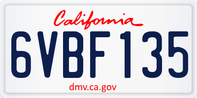 CA license plate 6VBF135