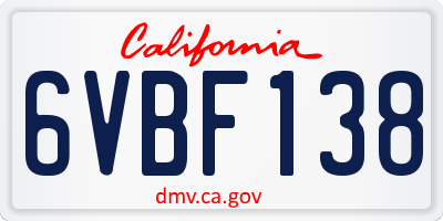 CA license plate 6VBF138