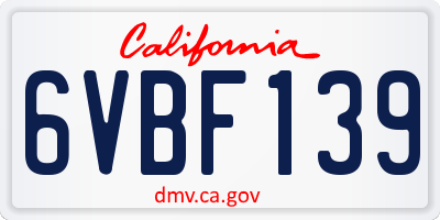 CA license plate 6VBF139