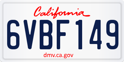 CA license plate 6VBF149