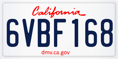 CA license plate 6VBF168