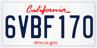 CA license plate 6VBF170