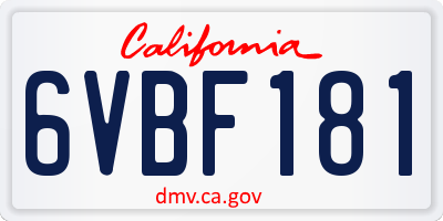 CA license plate 6VBF181
