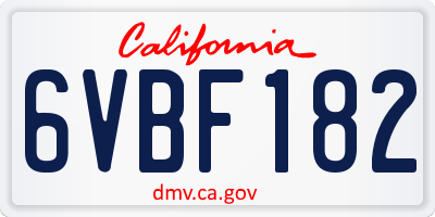 CA license plate 6VBF182