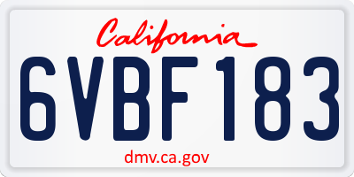 CA license plate 6VBF183