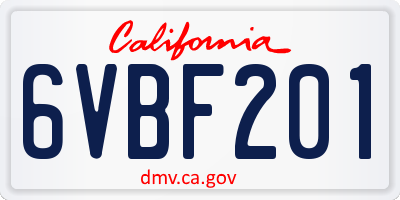 CA license plate 6VBF201
