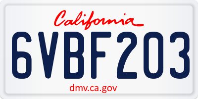 CA license plate 6VBF203