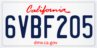 CA license plate 6VBF205