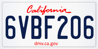 CA license plate 6VBF206