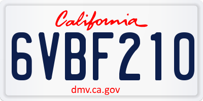 CA license plate 6VBF210