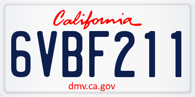 CA license plate 6VBF211
