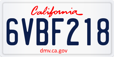 CA license plate 6VBF218