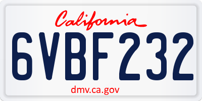 CA license plate 6VBF232