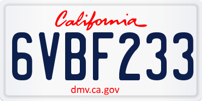 CA license plate 6VBF233