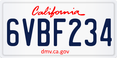 CA license plate 6VBF234