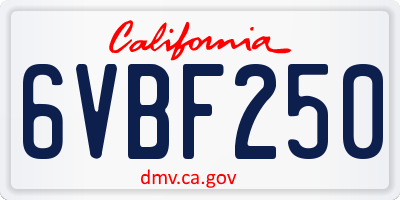 CA license plate 6VBF250