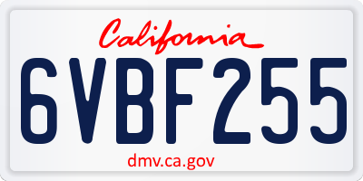 CA license plate 6VBF255