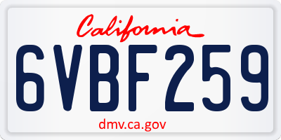 CA license plate 6VBF259