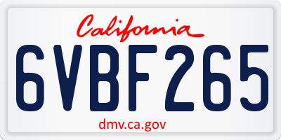 CA license plate 6VBF265