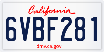 CA license plate 6VBF281