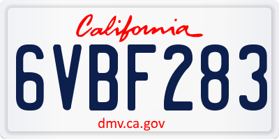 CA license plate 6VBF283