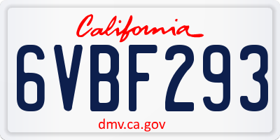 CA license plate 6VBF293