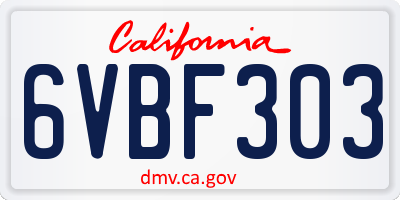 CA license plate 6VBF303