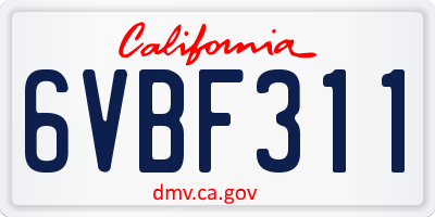 CA license plate 6VBF311