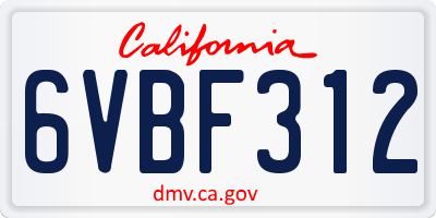 CA license plate 6VBF312