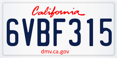CA license plate 6VBF315