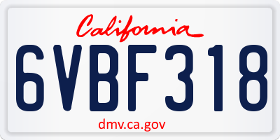 CA license plate 6VBF318