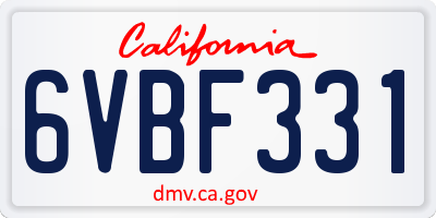 CA license plate 6VBF331