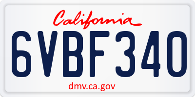 CA license plate 6VBF340