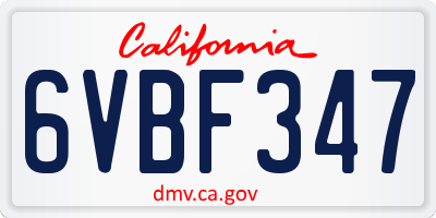 CA license plate 6VBF347