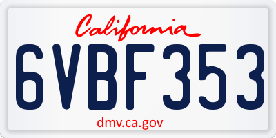 CA license plate 6VBF353