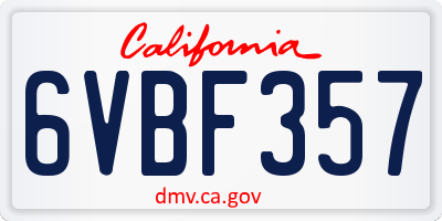 CA license plate 6VBF357