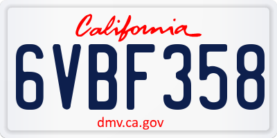 CA license plate 6VBF358