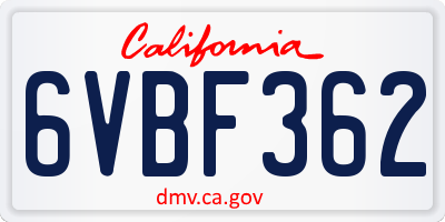 CA license plate 6VBF362