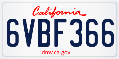 CA license plate 6VBF366