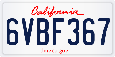 CA license plate 6VBF367