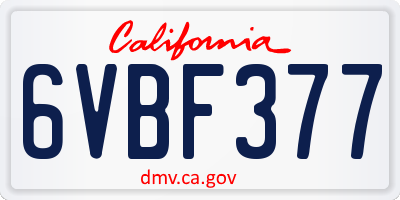 CA license plate 6VBF377