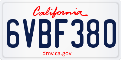 CA license plate 6VBF380