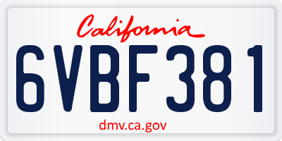 CA license plate 6VBF381